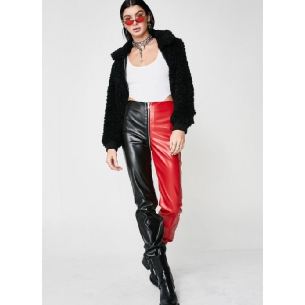 I.AM.GIA. Black and Red Zipper Leather Pants